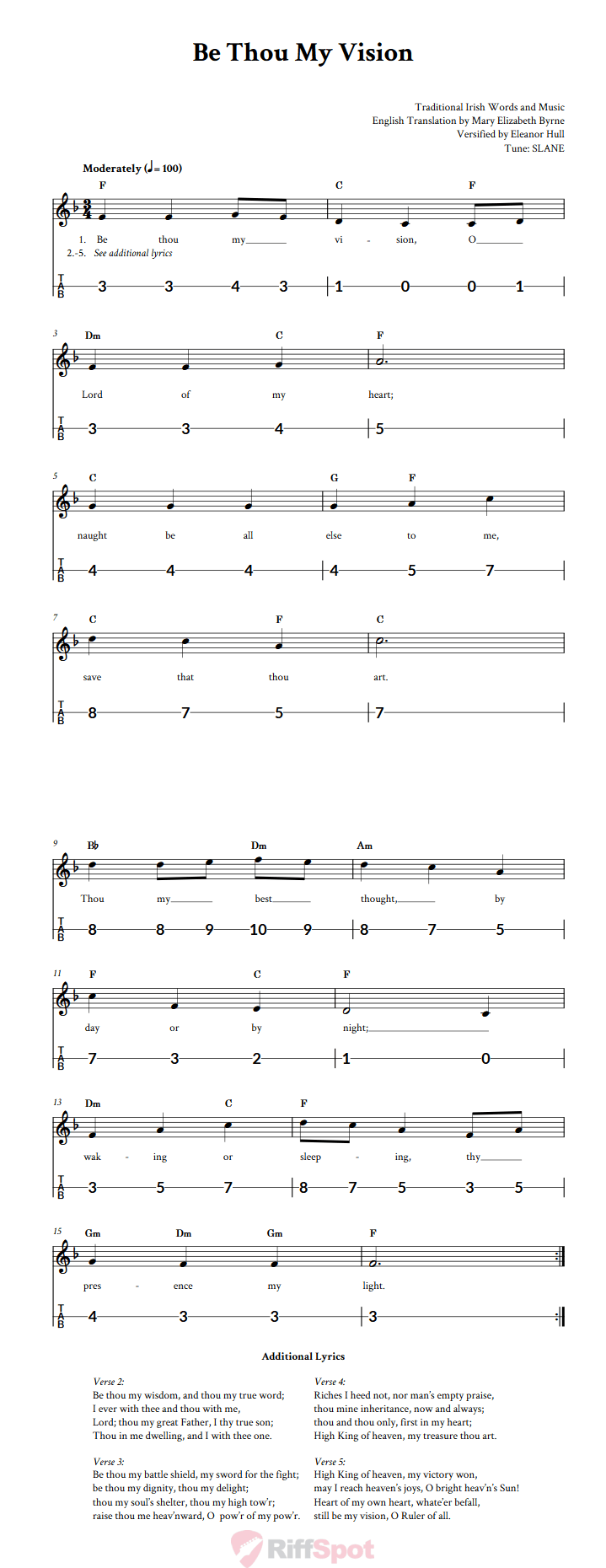 Be Thou My Vision Canjo Sheet Music and Tab