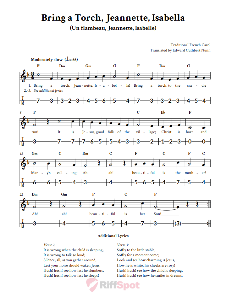 Bring a Torch, Jeannette, Isabella Canjo Sheet Music and Tab
