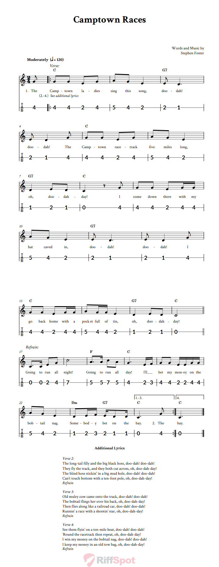 Camptown Races Canjo Sheet Music and Tab