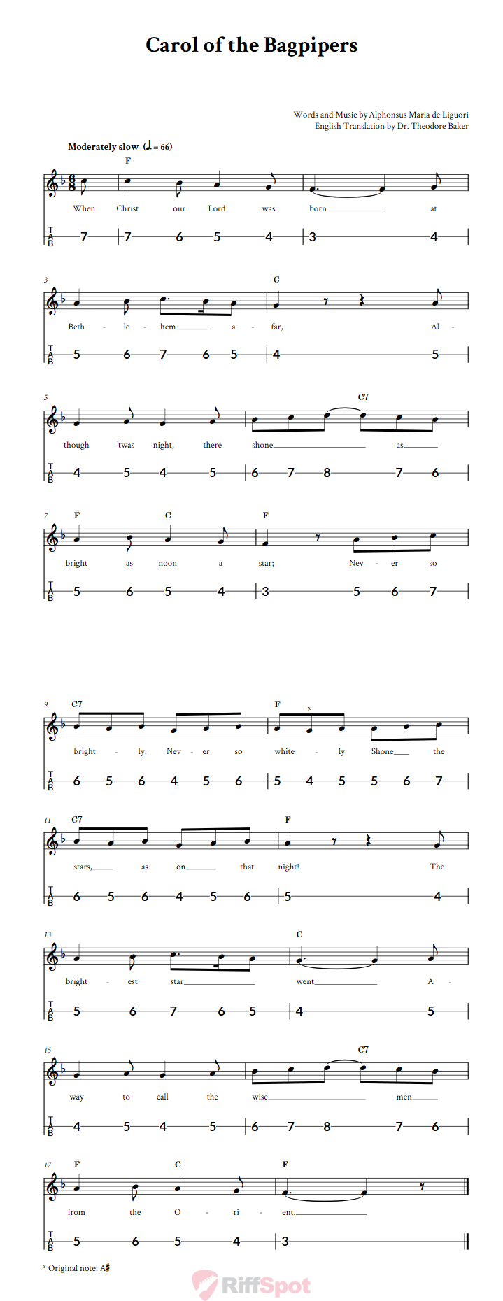 Carol of the Bagpipers Canjo Sheet Music and Tab
