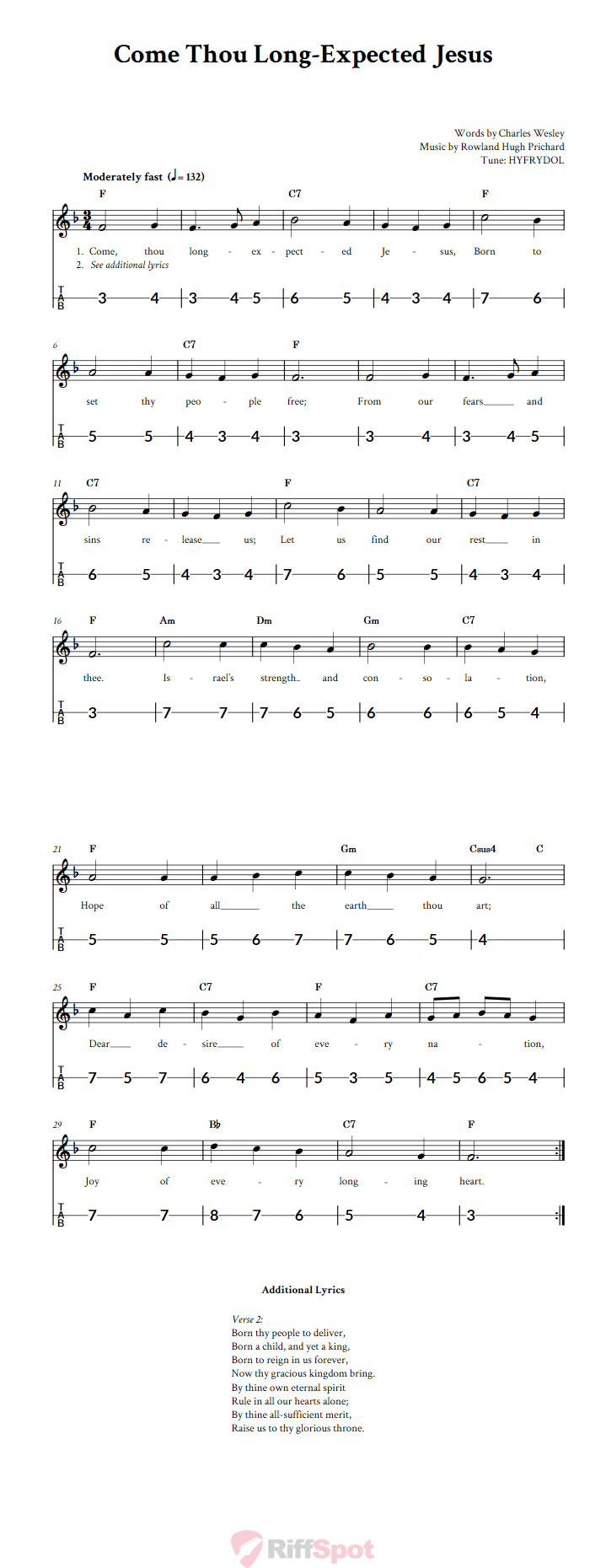 Come Thou Long-Expected Jesus Canjo Sheet Music and Tab