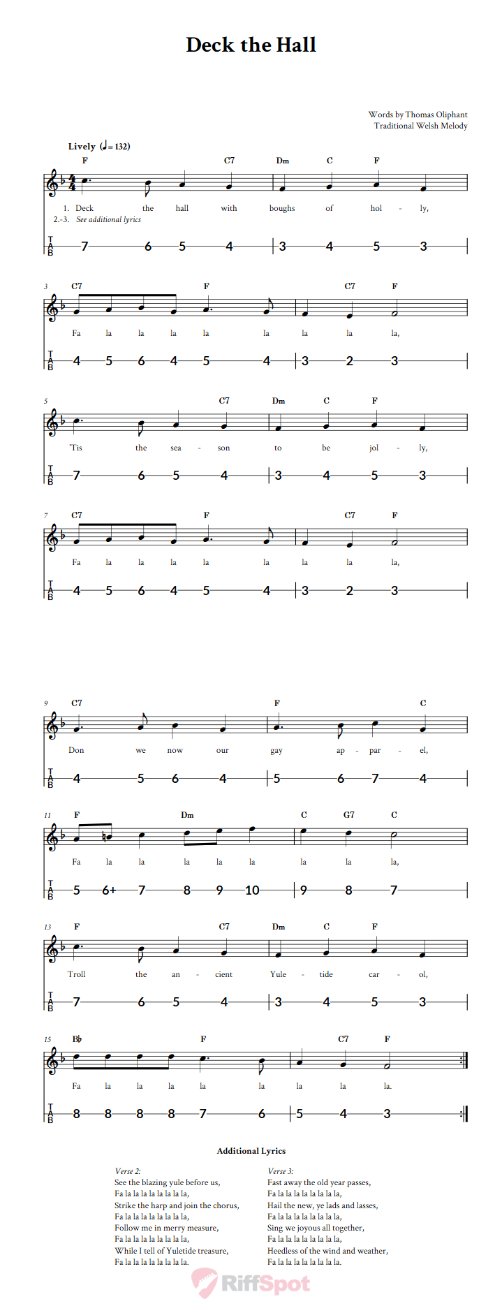 Deck the Hall Canjo Sheet Music and Tab