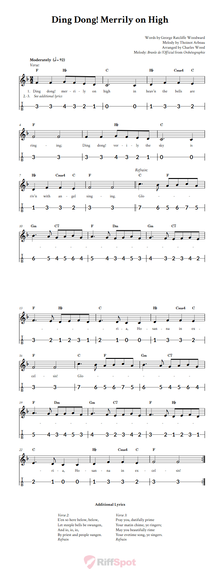 Ding Dong! Merrily on High Canjo Sheet Music and Tab