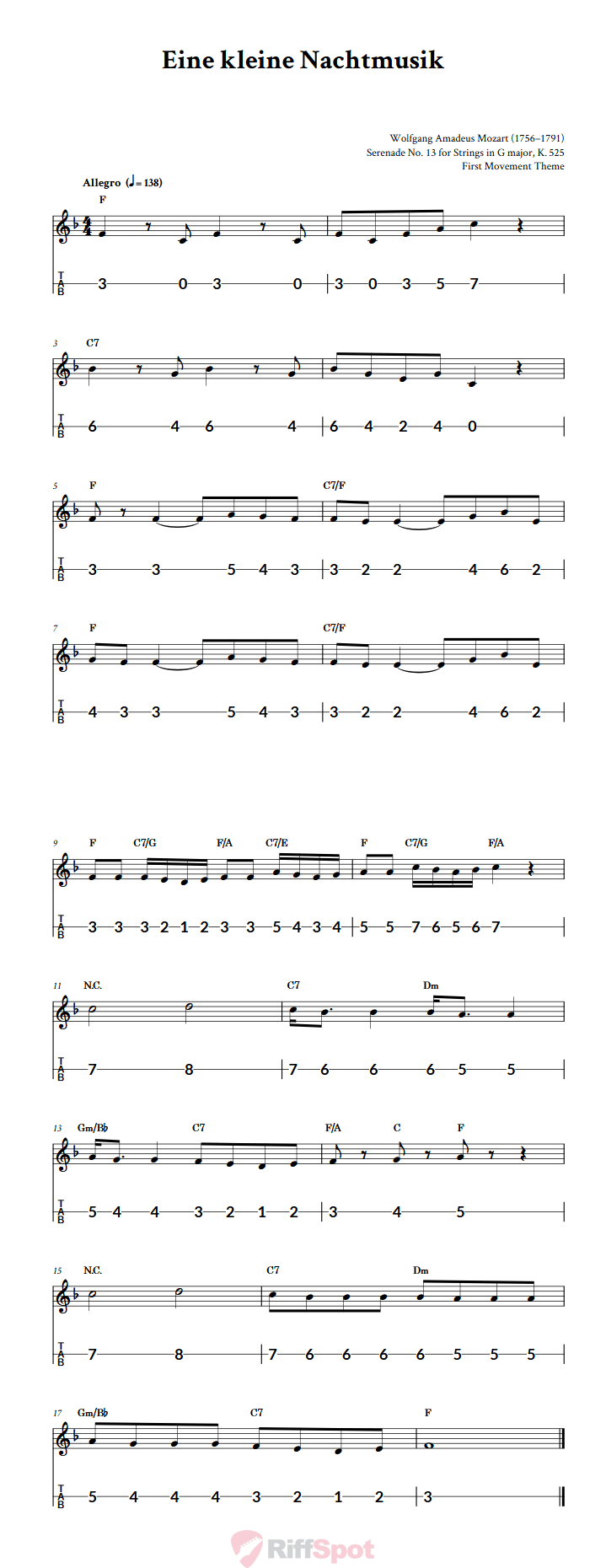 Eine kleine Nachtmusik Canjo Sheet Music and Tab