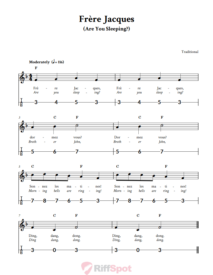 Frère Jacques Canjo Sheet Music and Tab