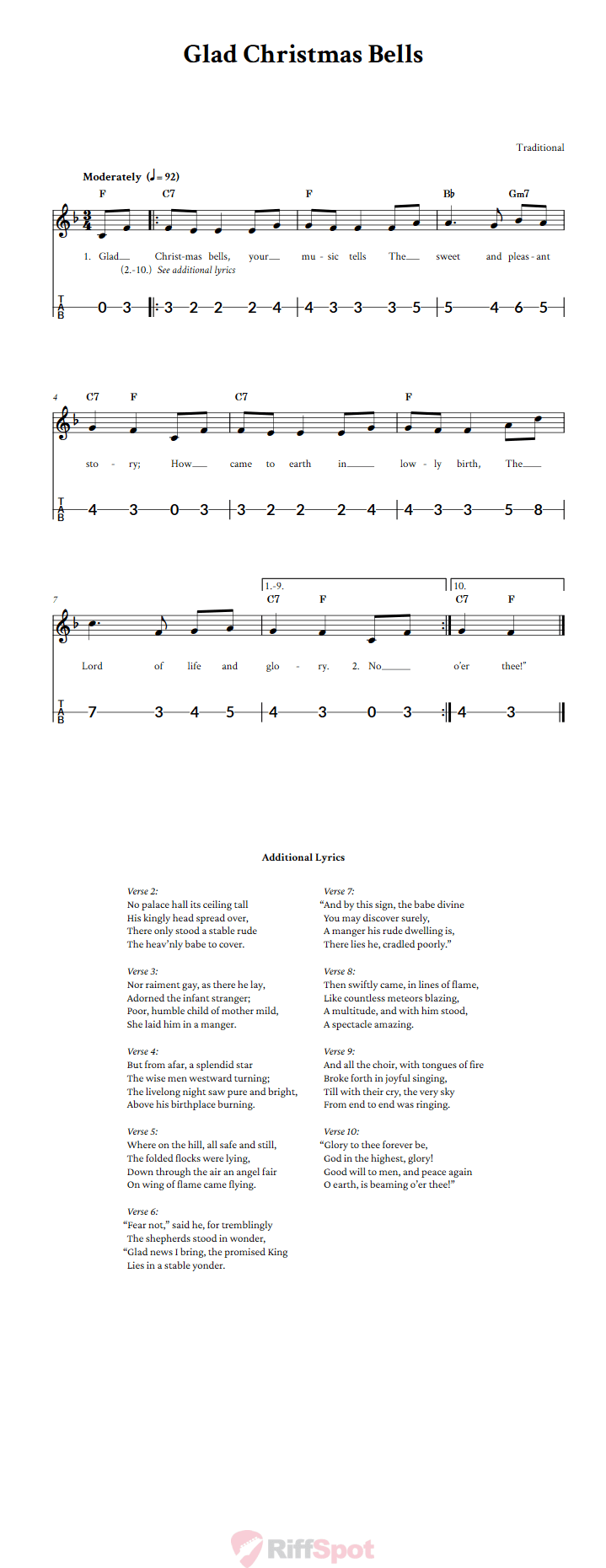 Glad Christmas Bells Canjo Sheet Music and Tab