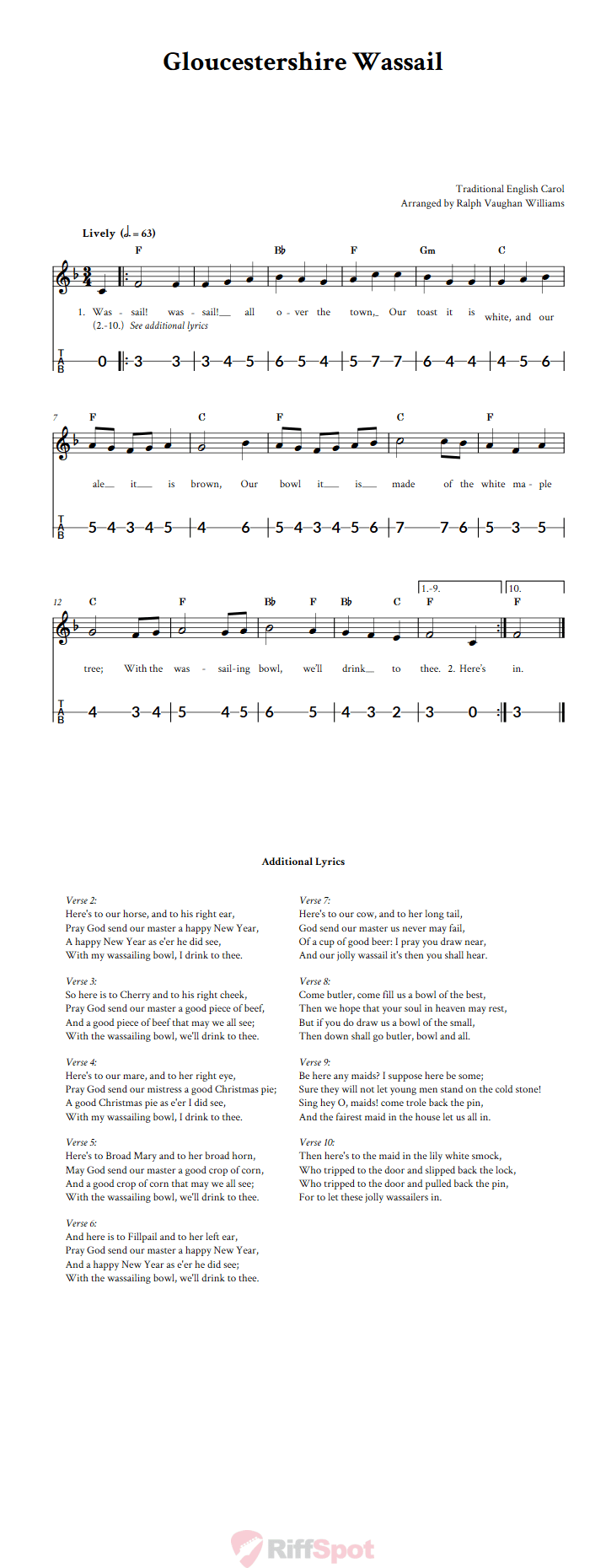 Gloucestershire Wassail Canjo Sheet Music and Tab