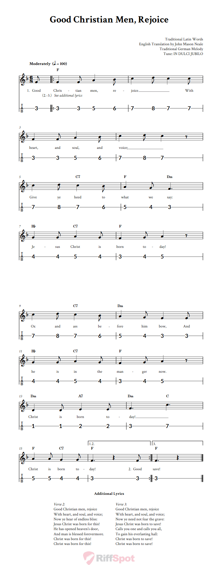 Good Christian Men Rejoice Canjo Sheet Music and Tab