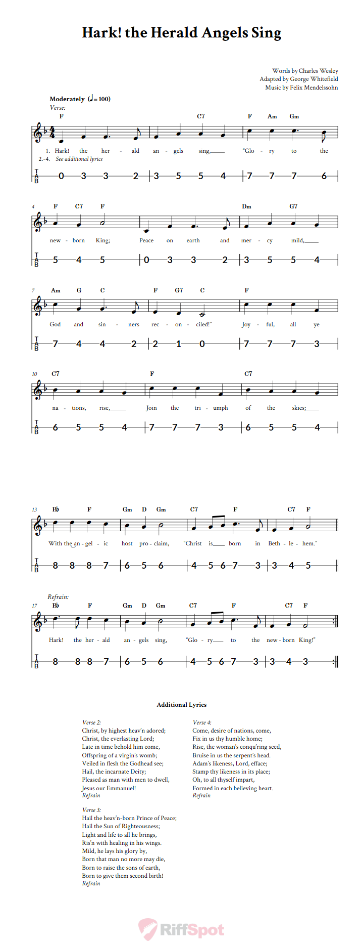 Hark! the Herald Angels Sing Canjo Sheet Music and Tab