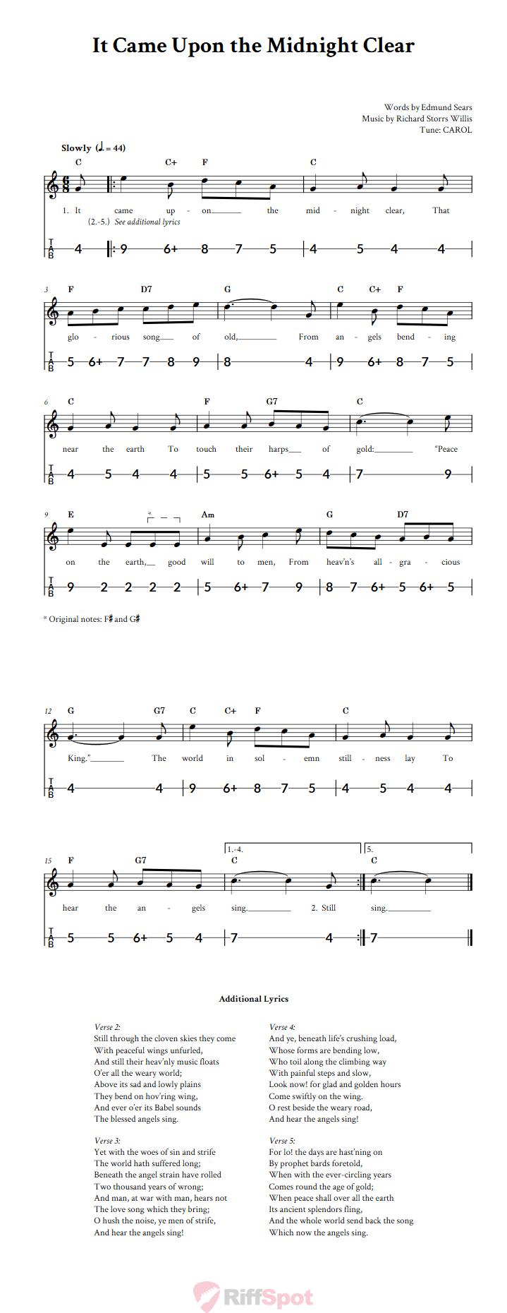 It Came Upon the Midnight Clear Canjo Sheet Music and Tab