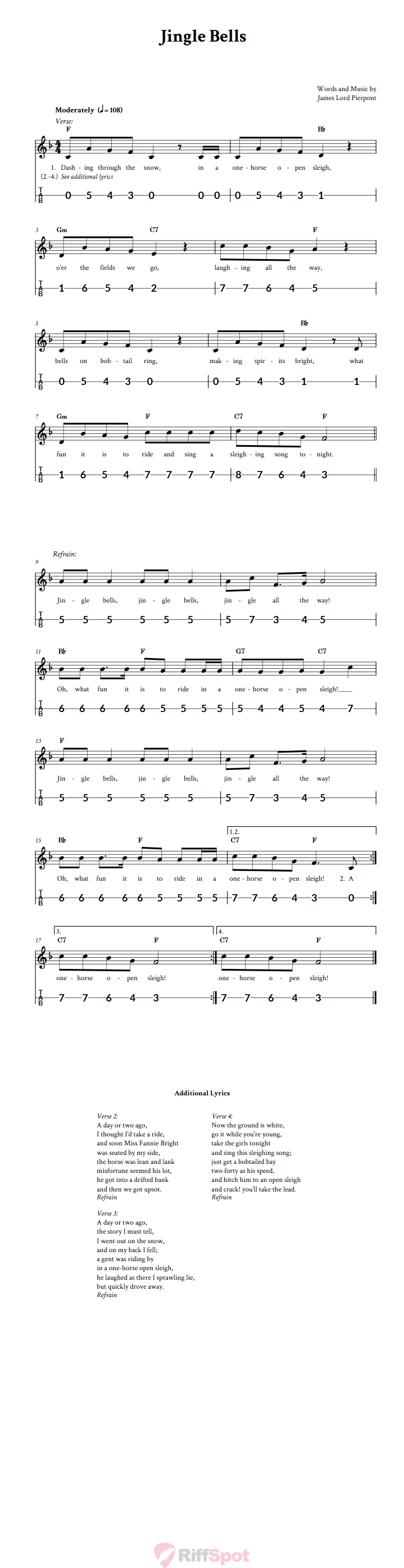Jingle Bells Canjo Sheet Music and Tab