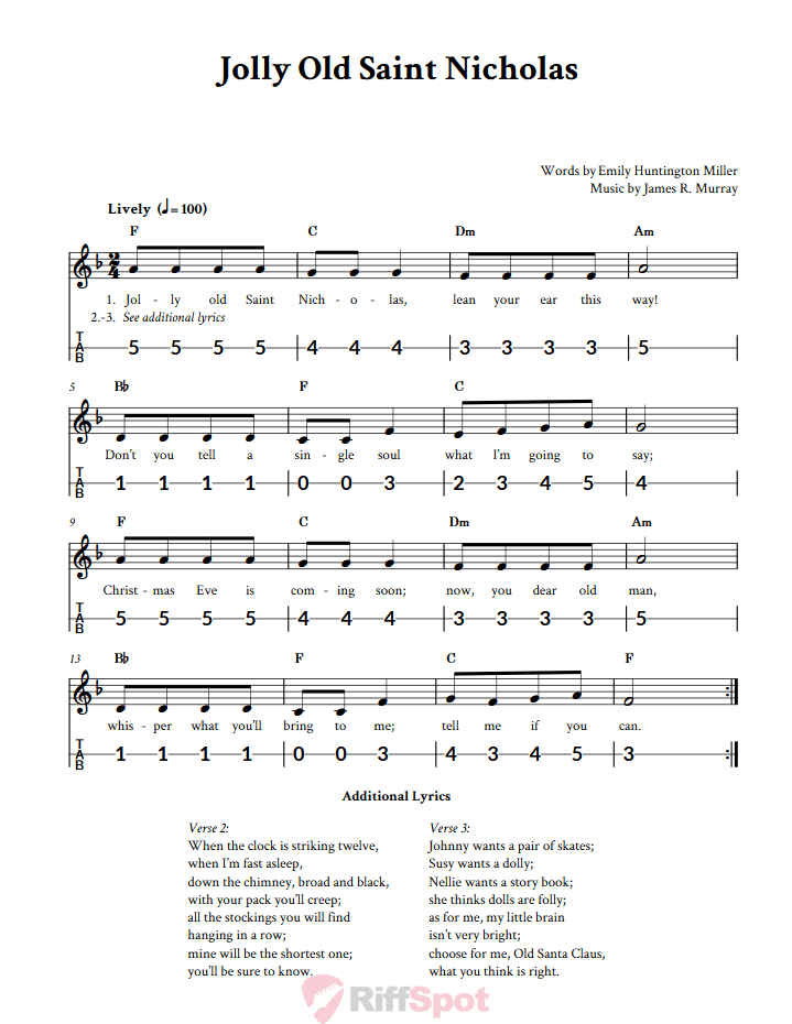 Jolly Old Saint Nicholas Canjo Sheet Music and Tab