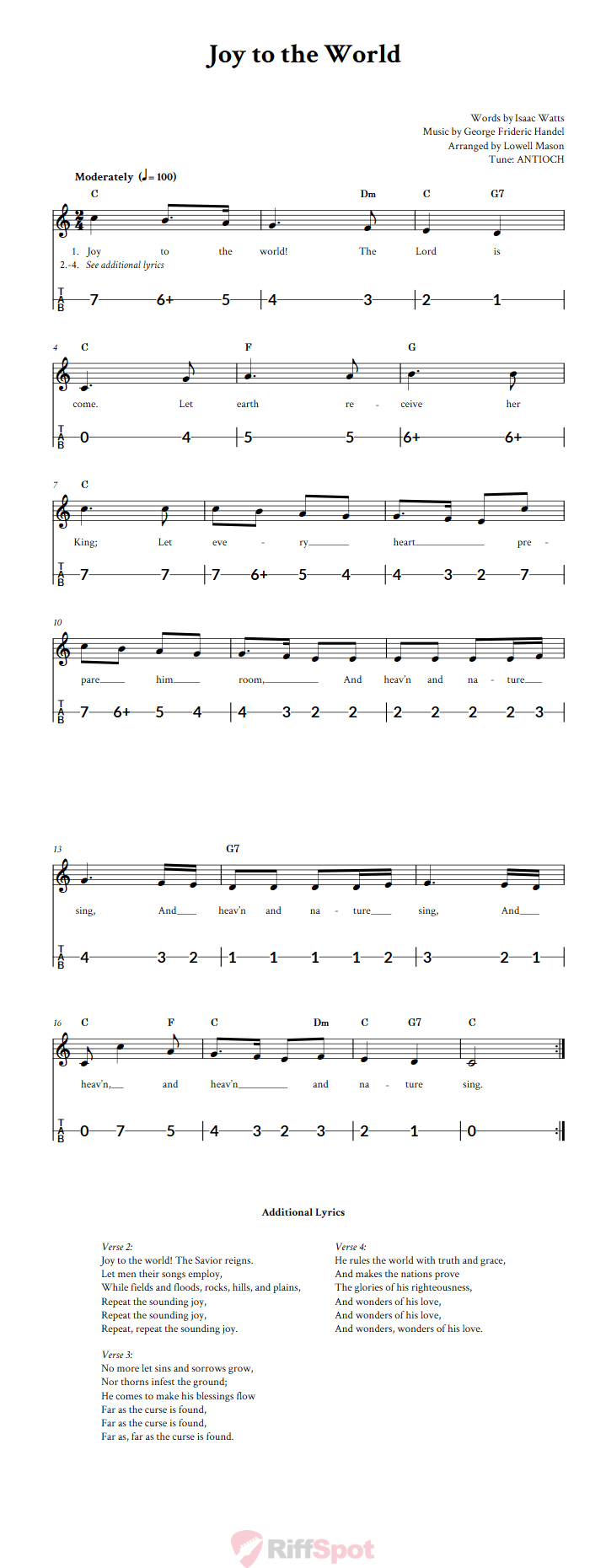 Joy to the World Canjo Sheet Music and Tab