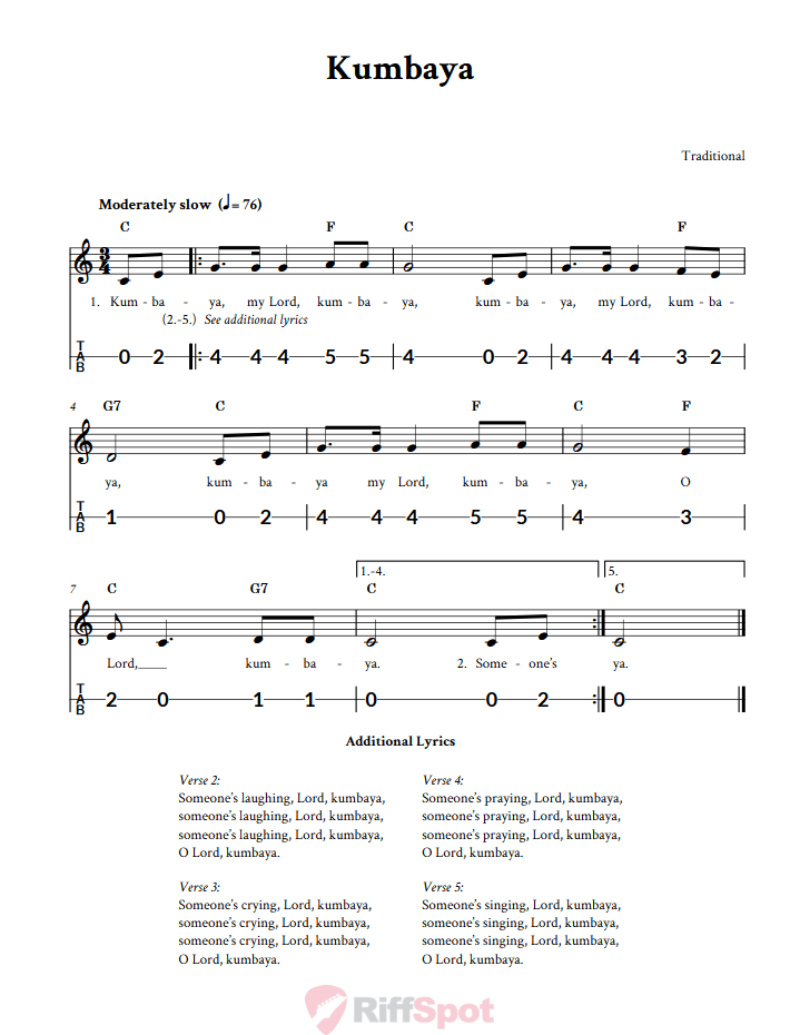 Kumbaya Canjo Sheet Music and Tab