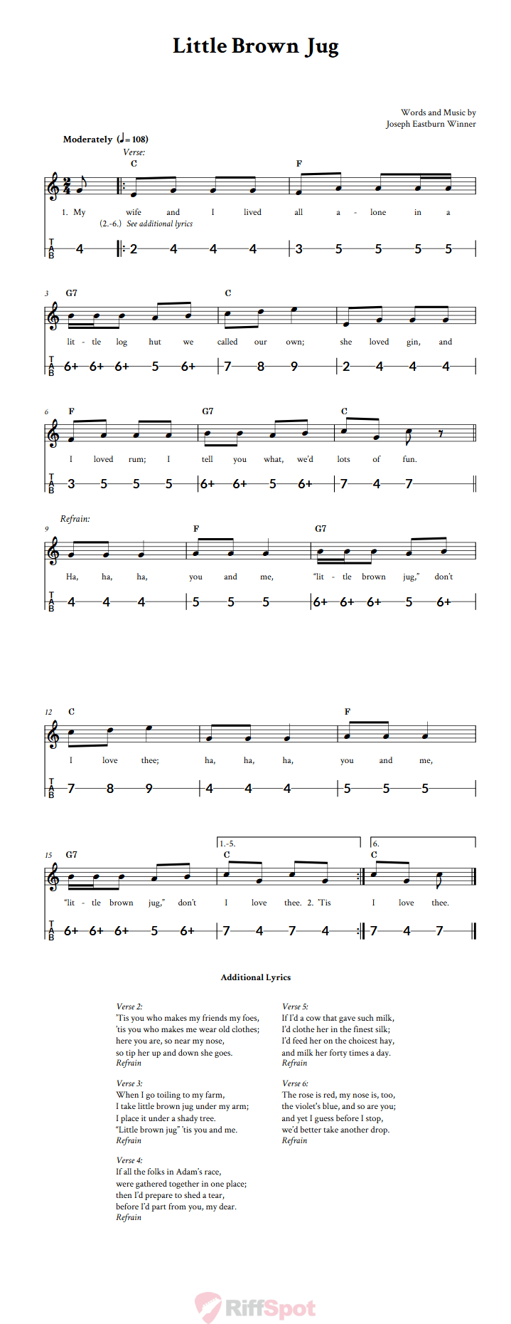 Little Brown Jug Canjo Sheet Music and Tab