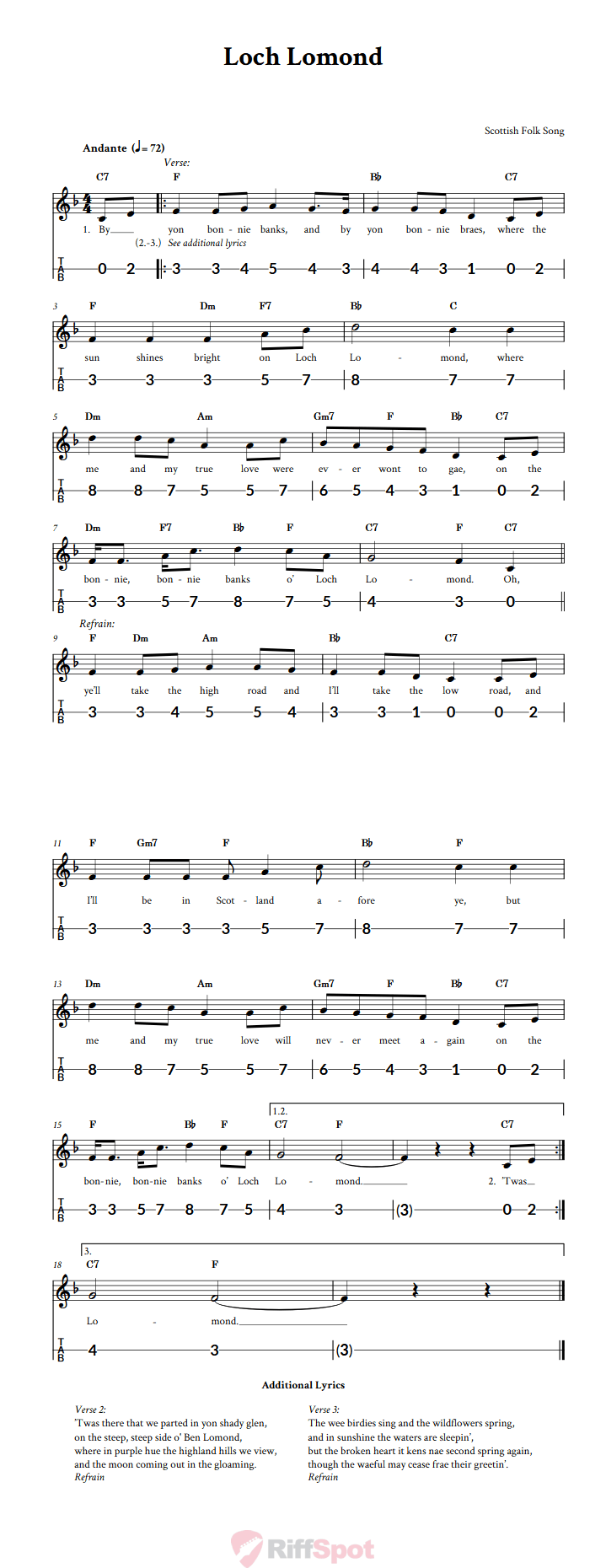 Loch Lomond Canjo Sheet Music and Tab