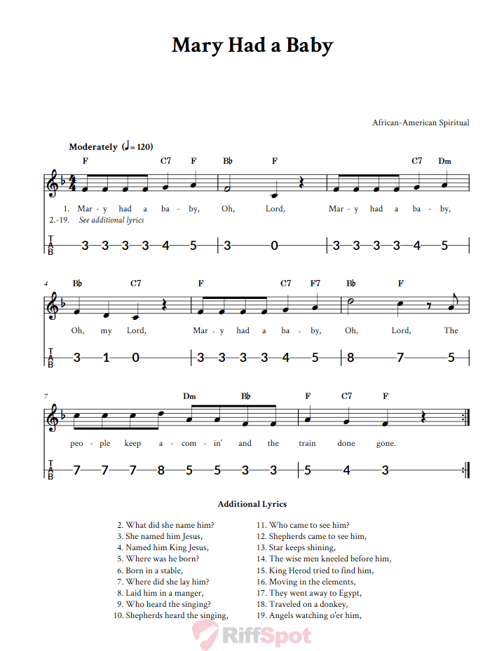 Mary Had a Baby Canjo Sheet Music and Tab