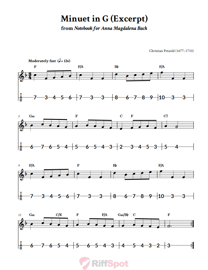 Minuet in G Canjo Sheet Music and Tab