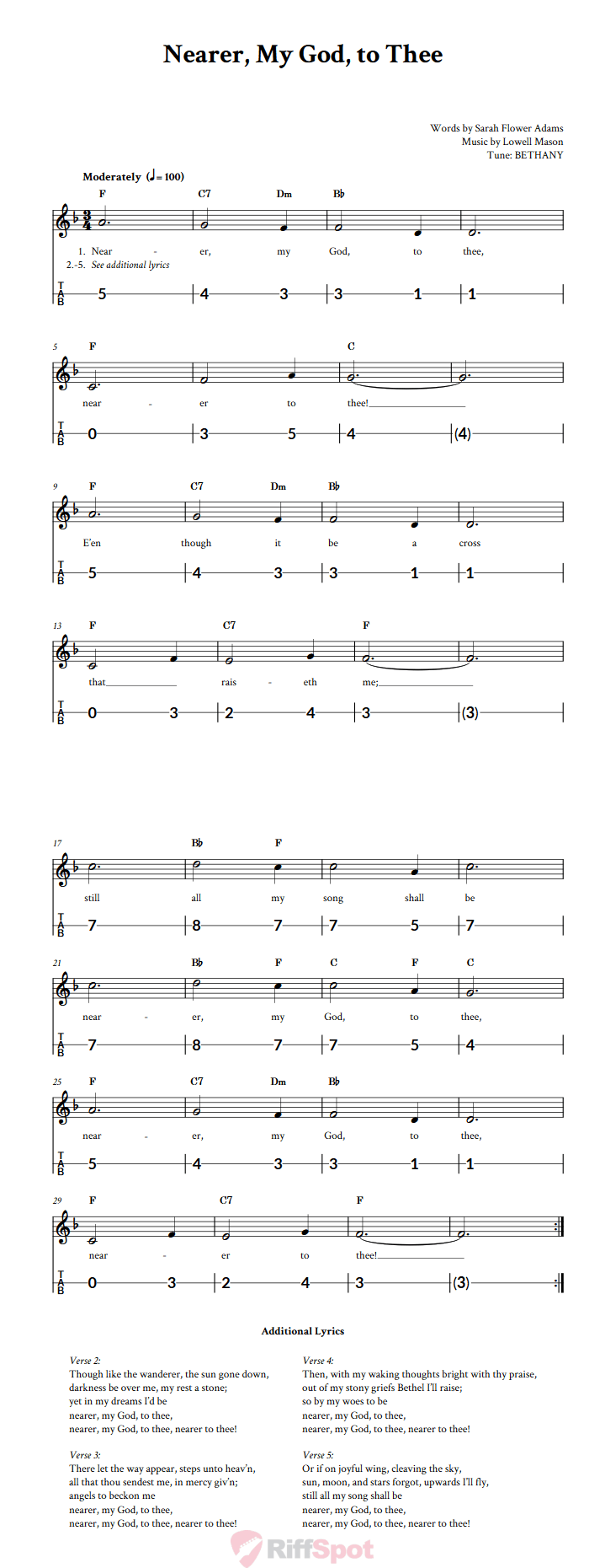 Nearer, My God, to Thee Canjo Sheet Music and Tab