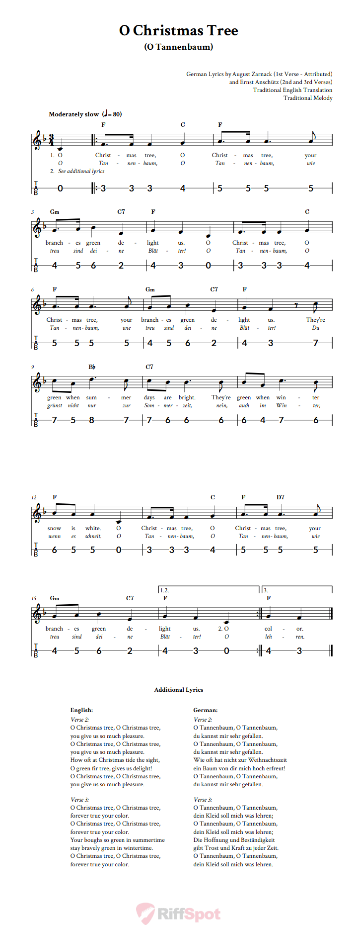 O Christmas Tree Canjo Sheet Music and Tab