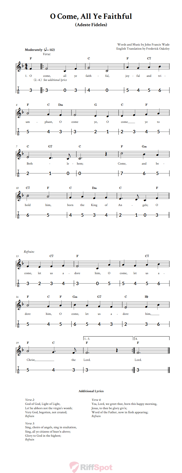 O Come, All Ye Faithful Canjo Sheet Music and Tab