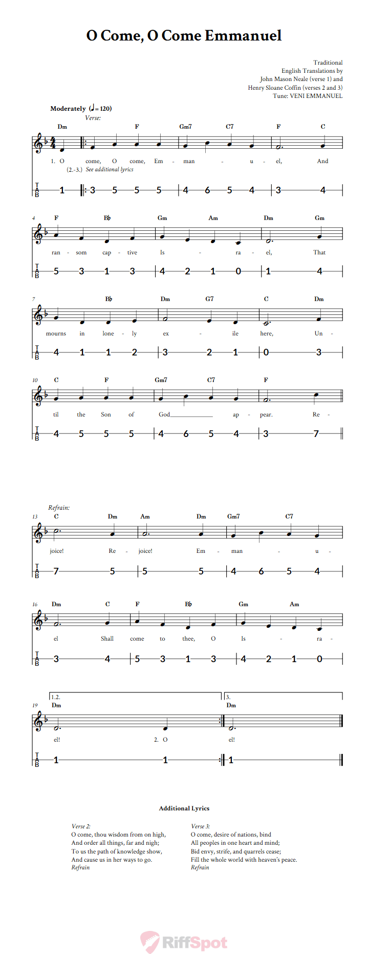 O Come, O Come Emmanuel Canjo Sheet Music and Tab