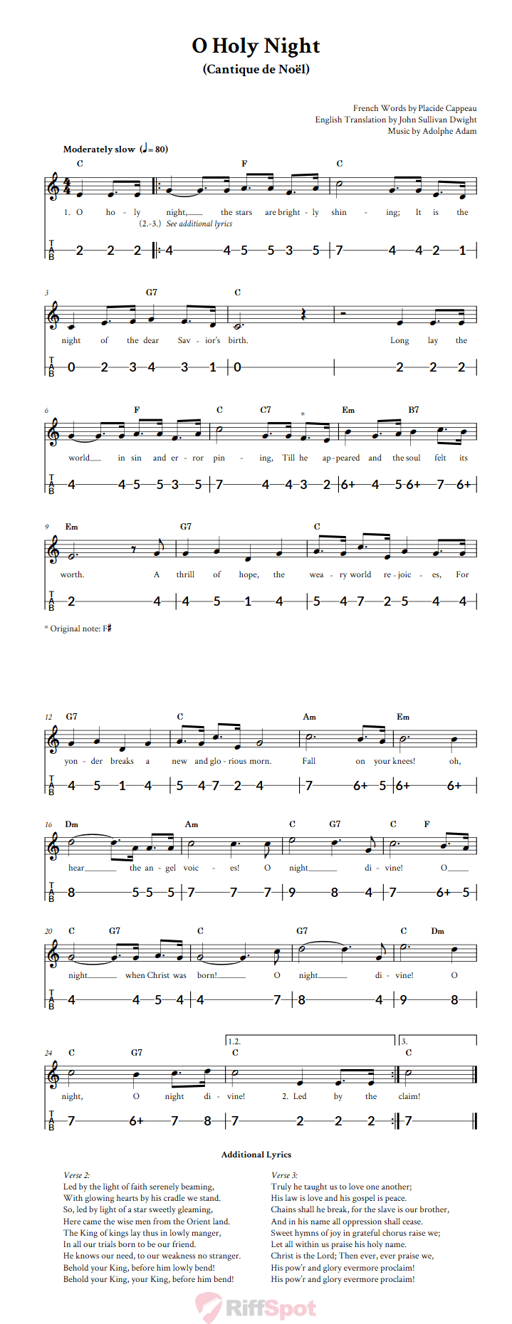 O Holy Night Canjo Sheet Music and Tab