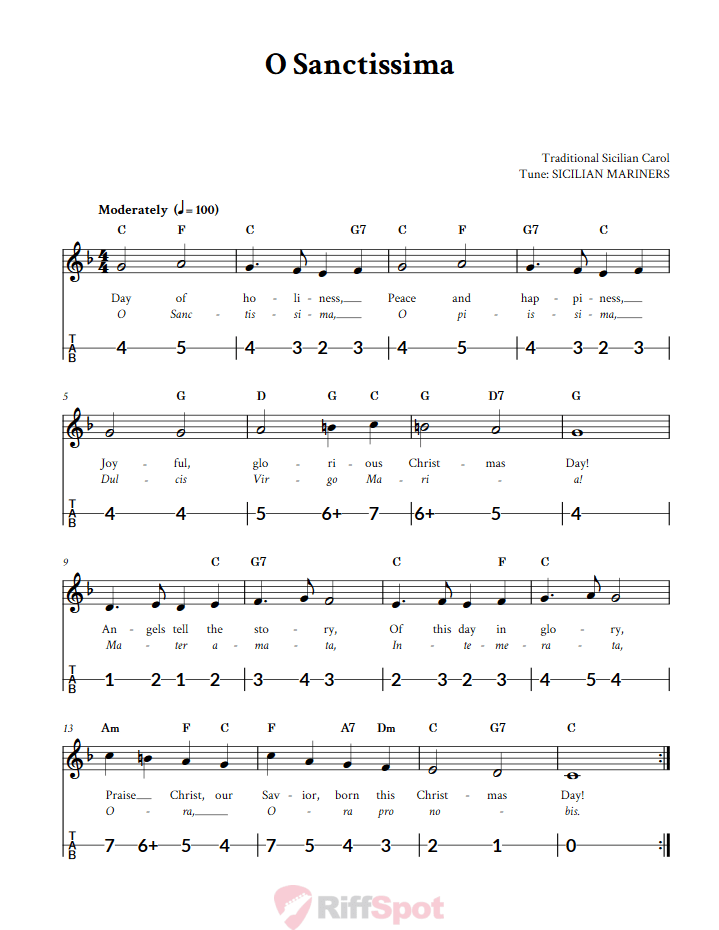 O Sanctissima Canjo Sheet Music and Tab