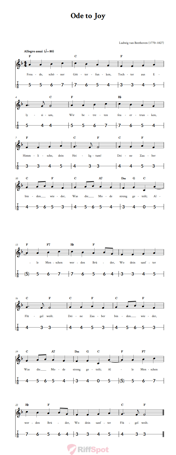 Ode to Joy Canjo Sheet Music and Tab