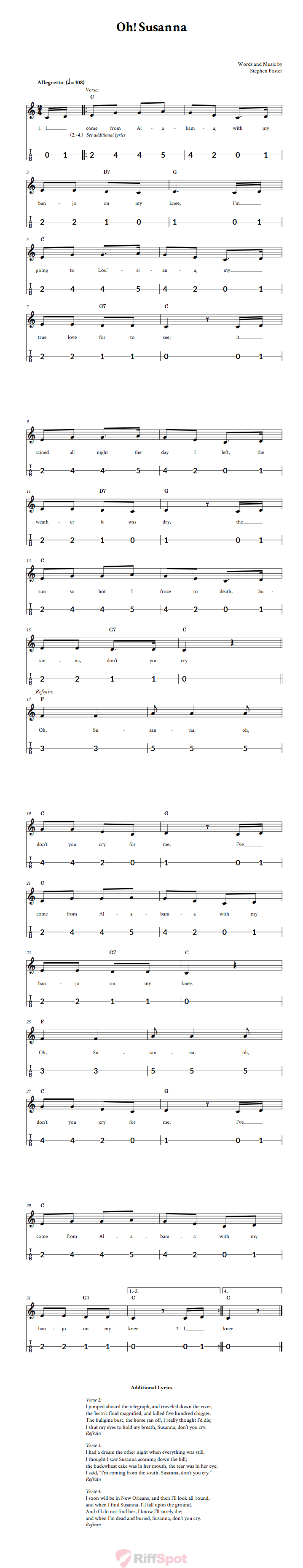 Oh! Susanna Canjo Sheet Music and Tab