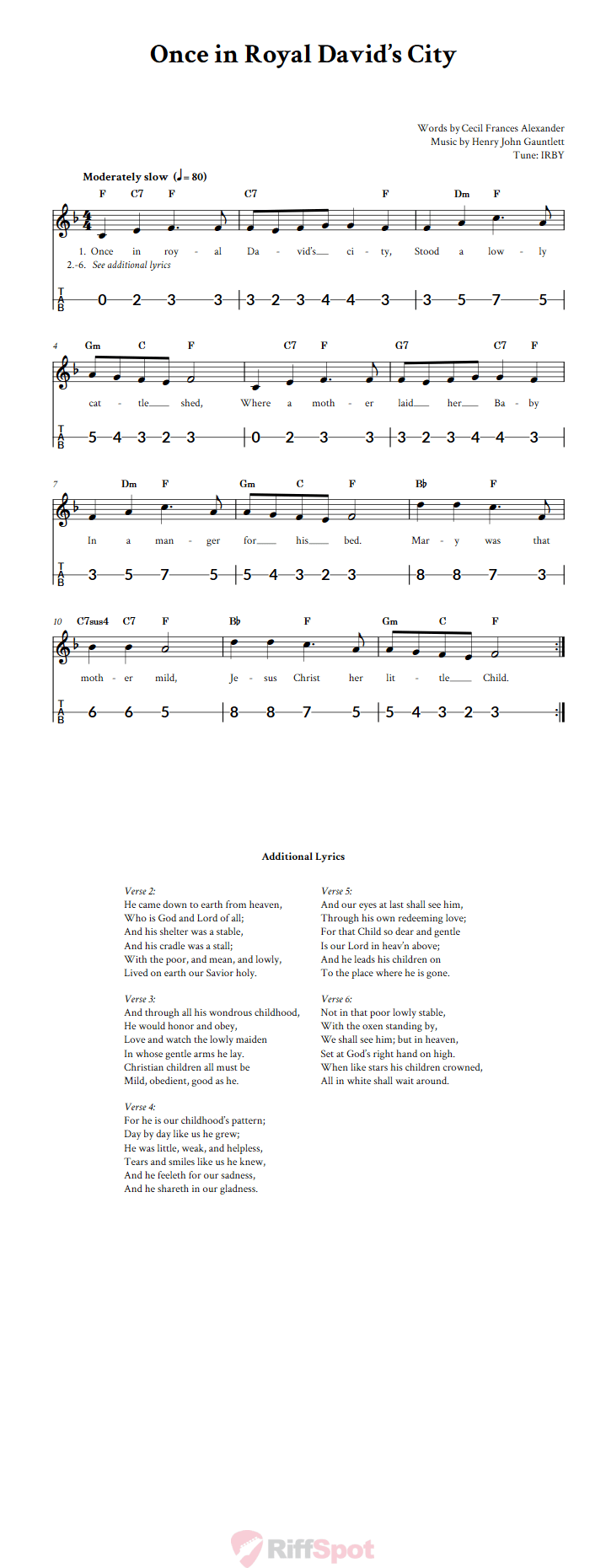 Once in Royal David's City Canjo Sheet Music and Tab