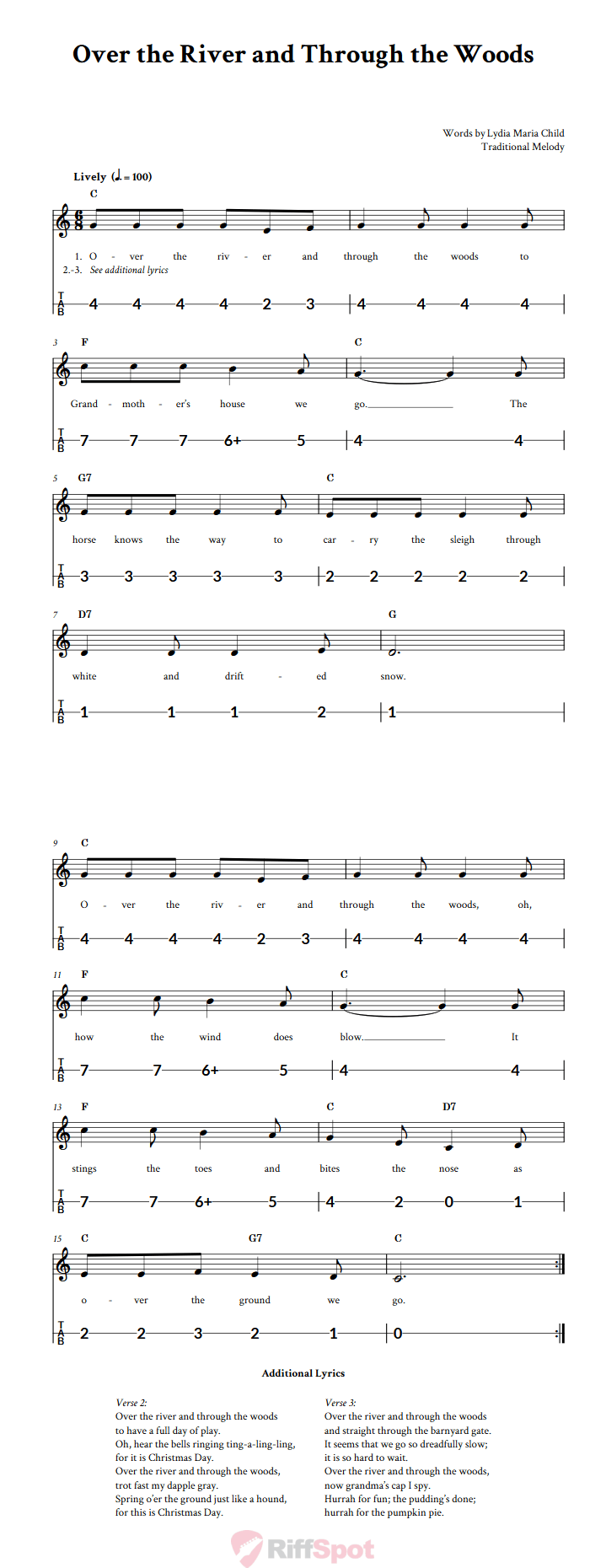 Over the River and Through the Woods Canjo Sheet Music and Tab