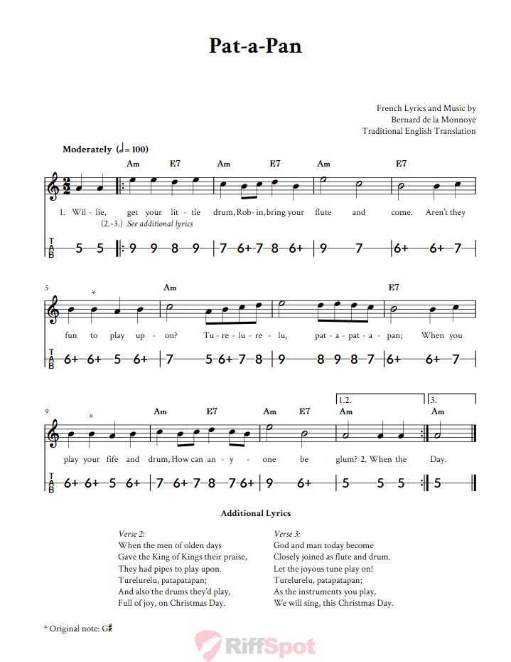 Pat-A-Pan Canjo Sheet Music and Tab