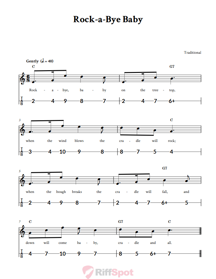 Rock-a-bye Baby Canjo Sheet Music and Tab