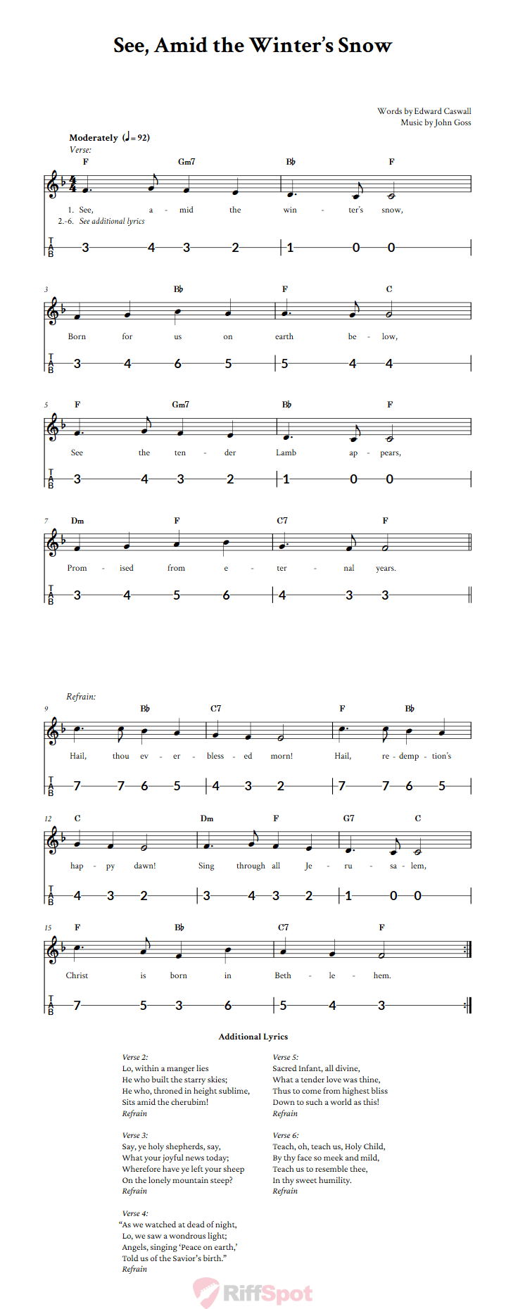 See, Amid the Winter's Snow Canjo Sheet Music and Tab