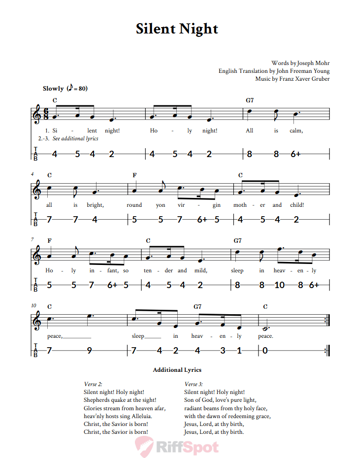 Silent Night Canjo Sheet Music and Tab