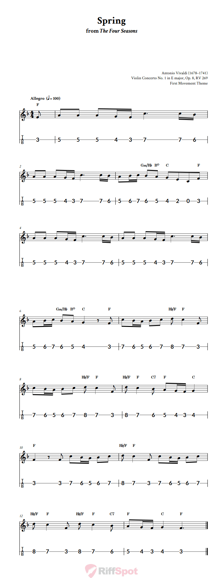 Spring from The Four Seasons Canjo Sheet Music and Tab