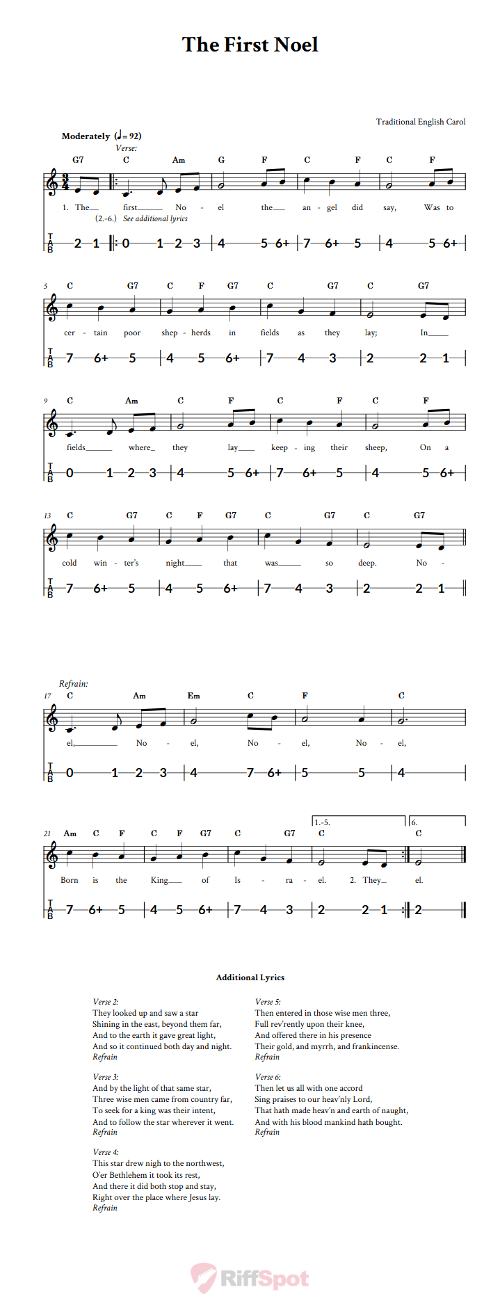 The First Noel Canjo Sheet Music and Tab