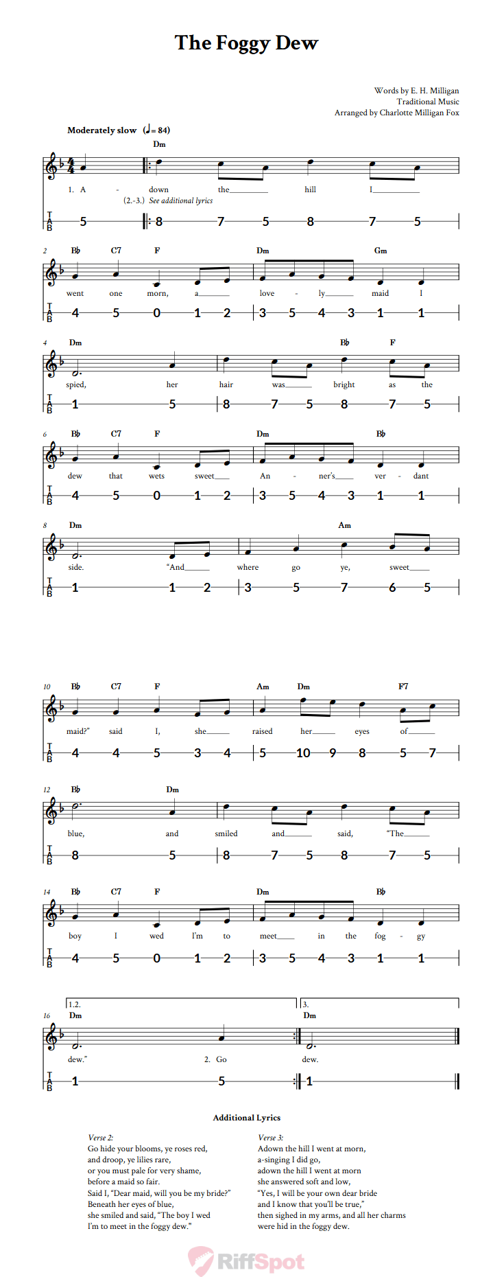 The Foggy Dew Canjo Sheet Music and Tab