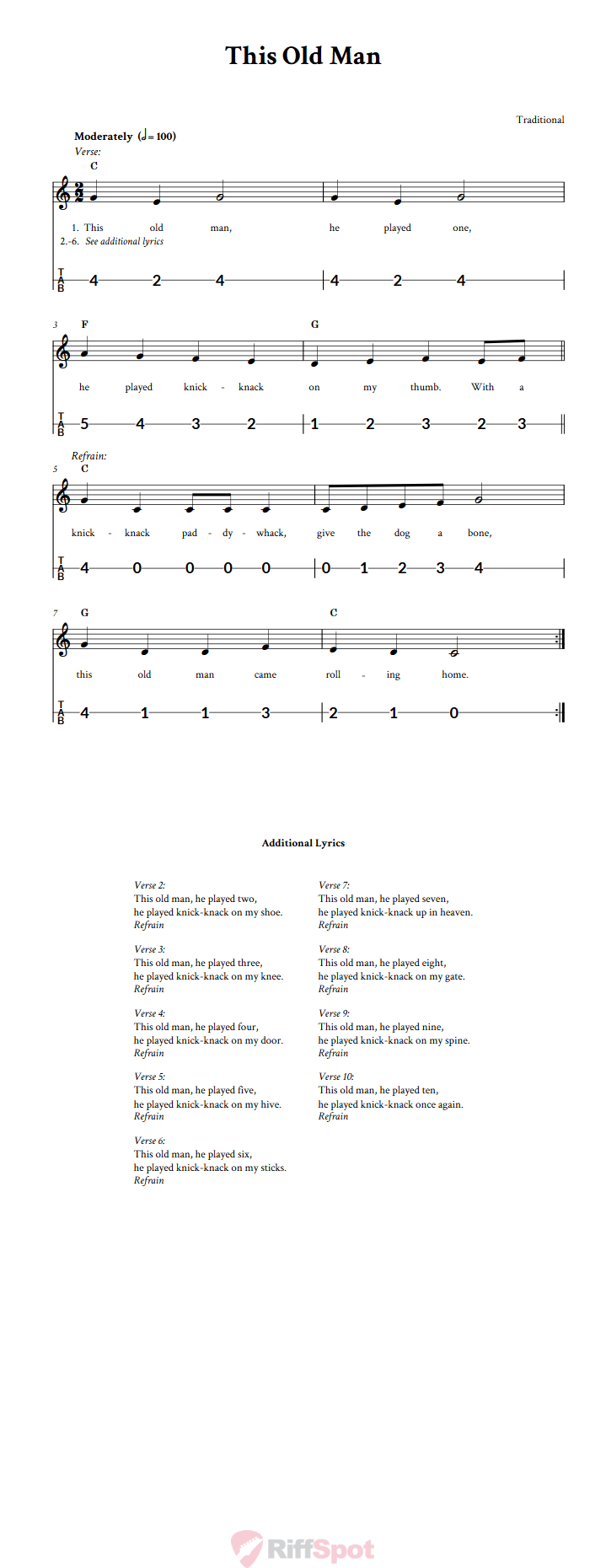 This Old Man Canjo Sheet Music and Tab