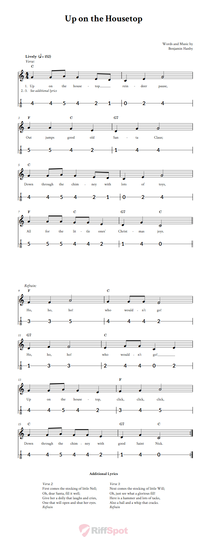 Up on the Housetop Canjo Sheet Music and Tab