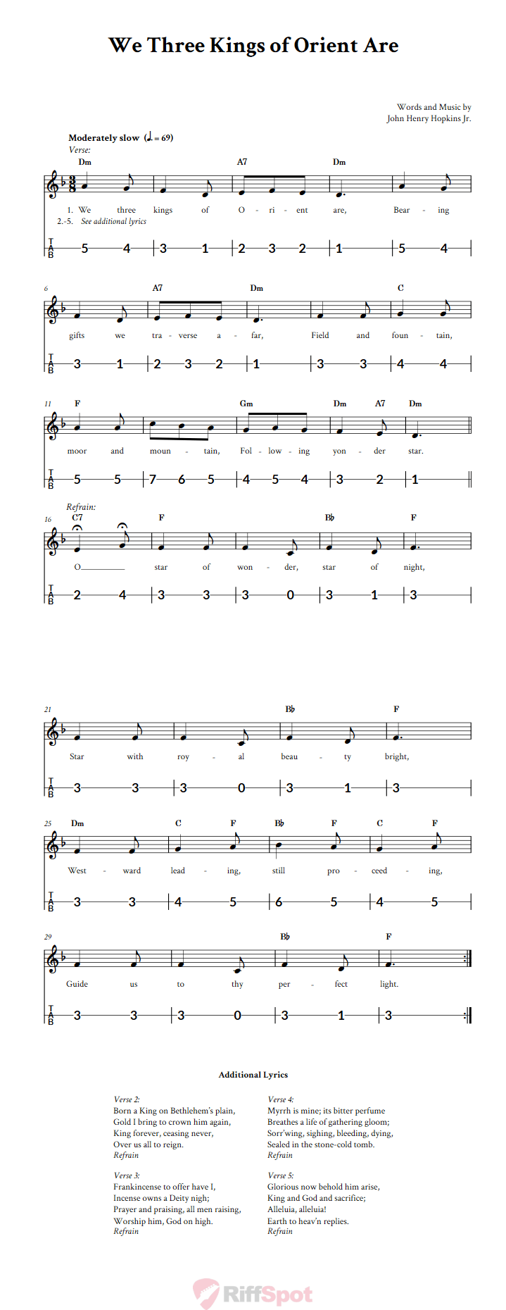 We Three Kings of Orient Are Canjo Sheet Music and Tab