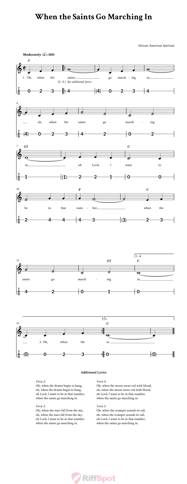 When the Saints Go Marching In Canjo Sheet Music and Tab