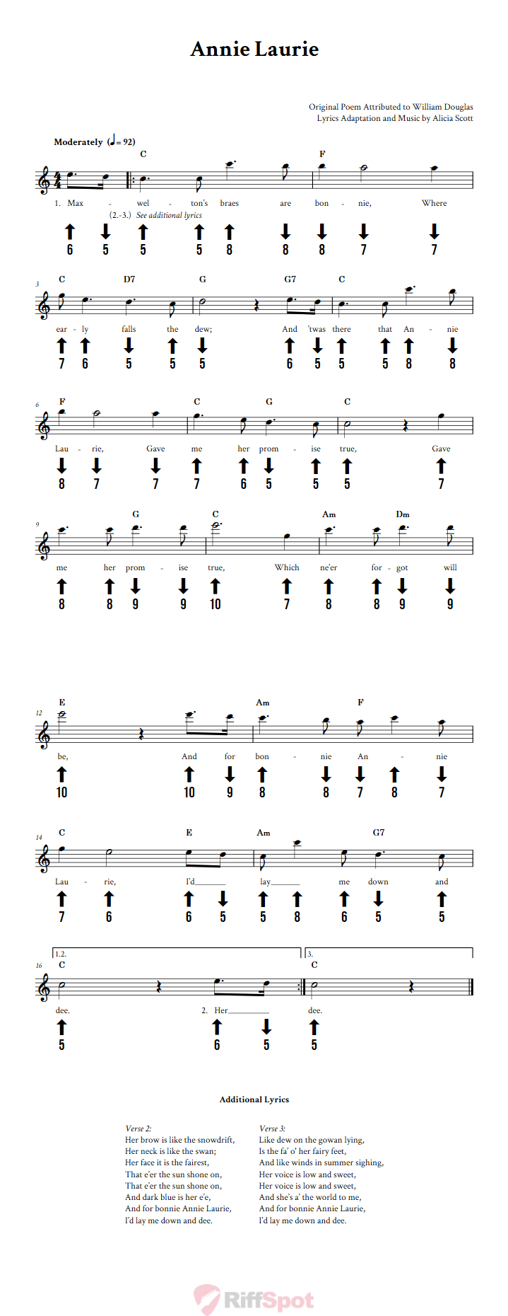 Annie Laurie Chromatic Harmonica Tab