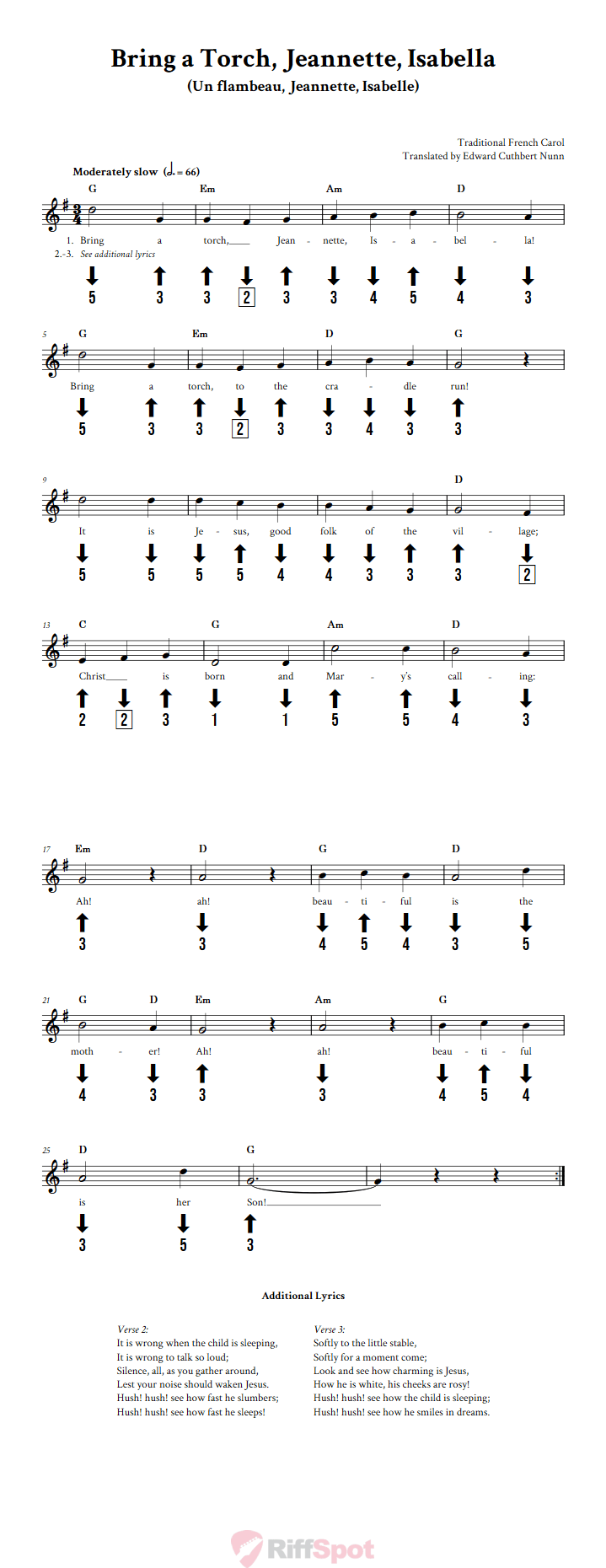 Bring a Torch, Jeannette, Isabella Chromatic Harmonica Tab