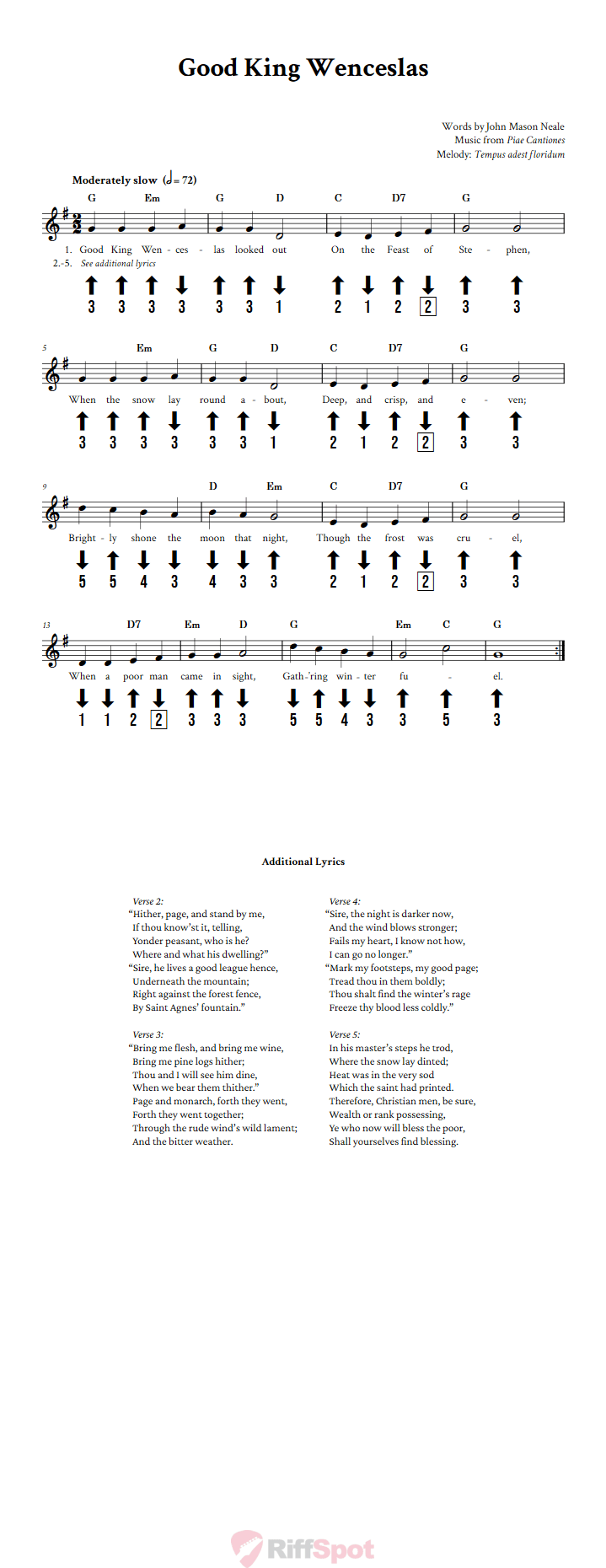 Good King Wenceslas Chromatic Harmonica Tab