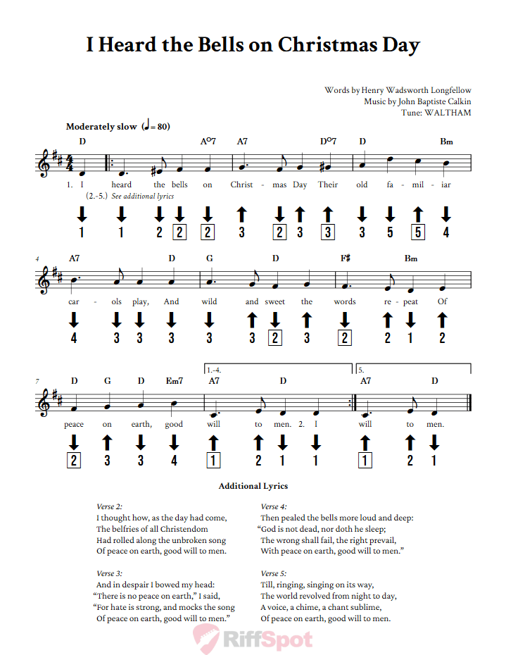I Heard the Bells on Christmas Day Chromatic Harmonica Tab