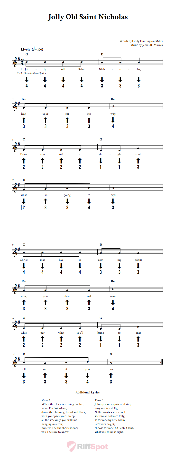 Jolly Old Saint Nicholas Chromatic Harmonica Tab