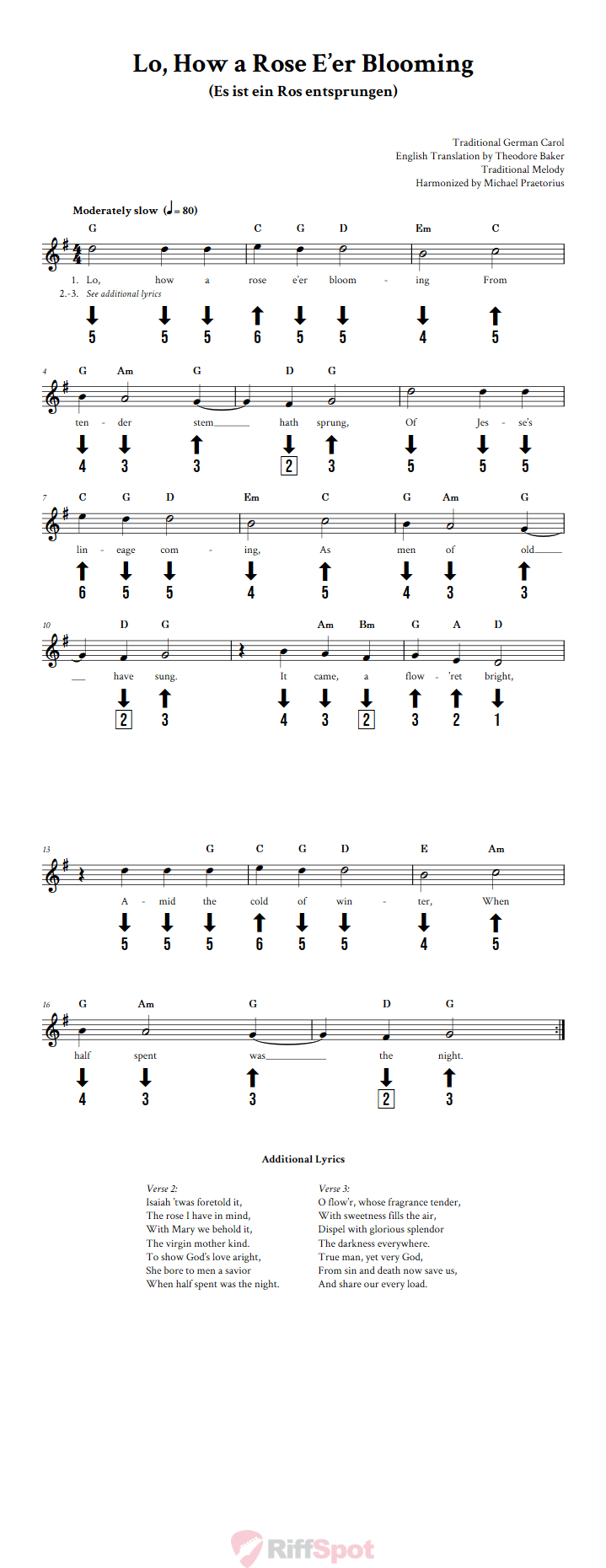 Lo, How a Rose E'er Blooming Chromatic Harmonica Tab