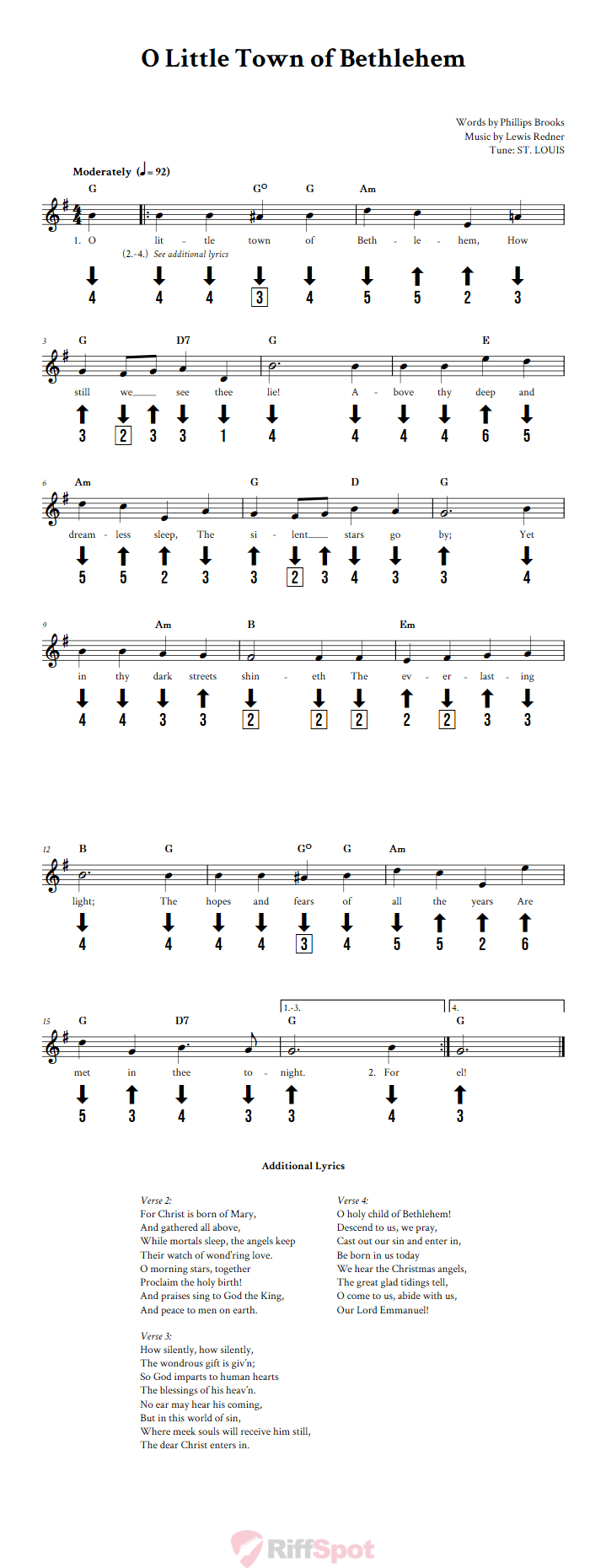 O Little Town of Bethlehem Chromatic Harmonica Tab